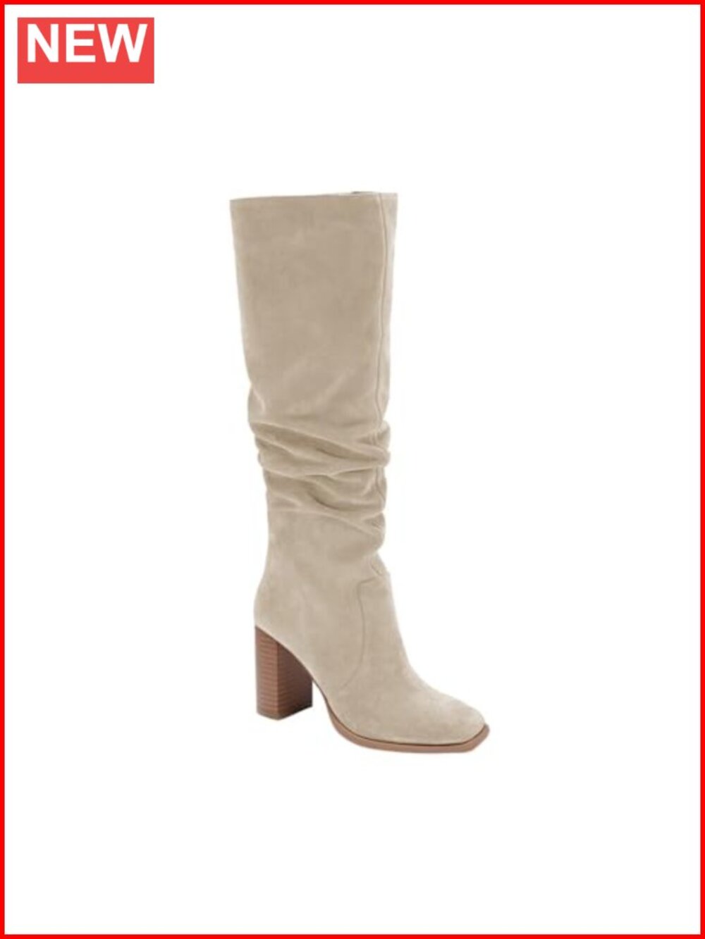 Faux Suede Knee High Boots Square Toe Block Heel Wide Calf